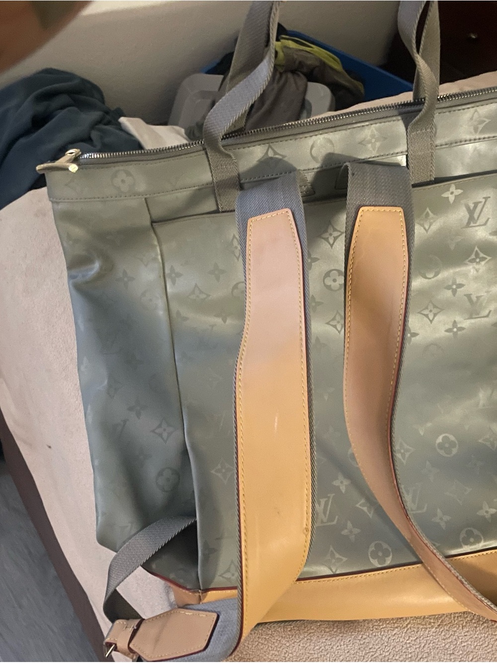 Louis Vuitton Sage Monogram Coated Canvas Tote with Tan Leather Straps